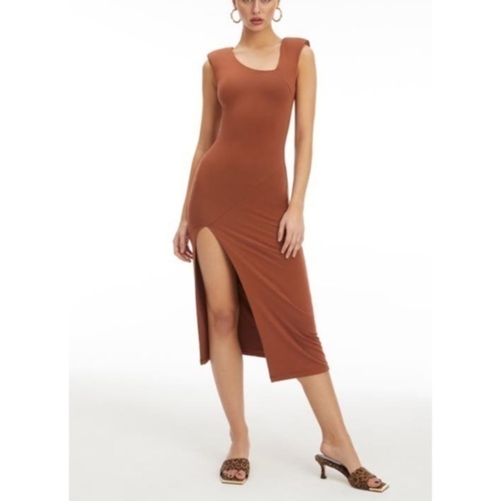 Good American asymmetric neck midi dress, tortoise shell, size 2 (Medium), NWT